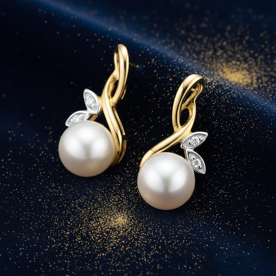 Pearl & Diamond Gold Earrings — V2 Gold Dust
