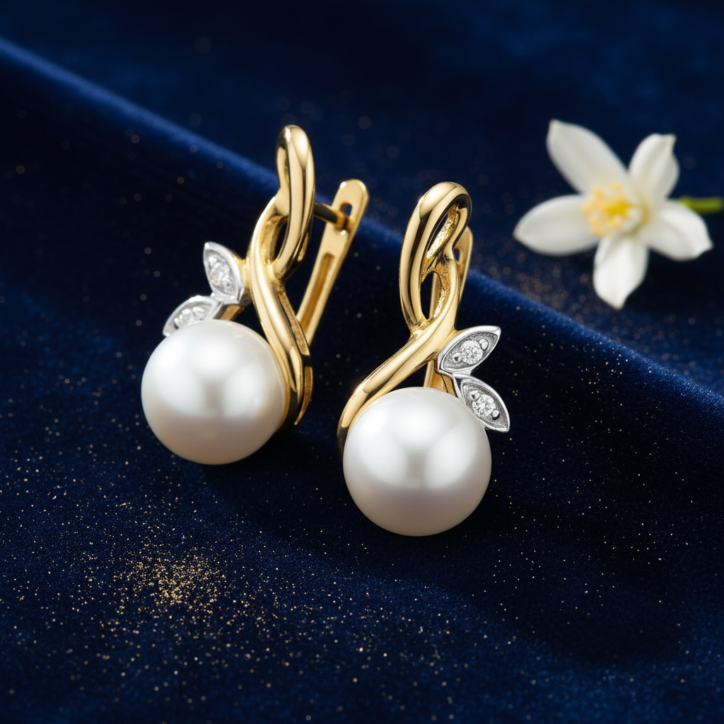 Pearl & Diamond Gold Earrings — V3 Gold Dust + Floral
