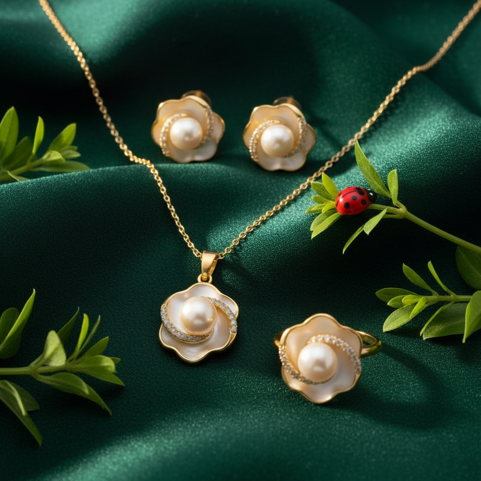 Pearl Flower Set - Greenery & Ladybug