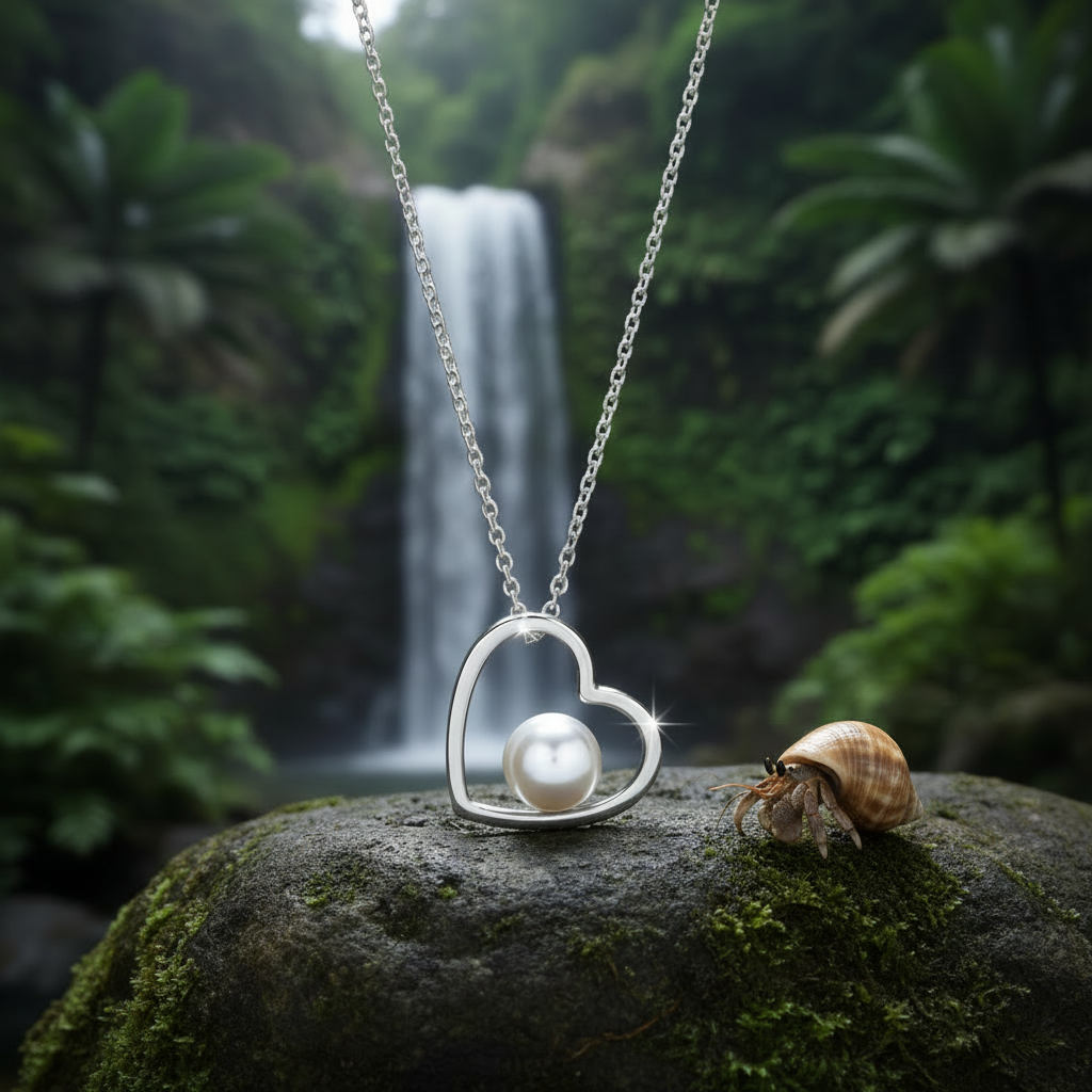 Pearl Heart Pendant with Hermit Crab