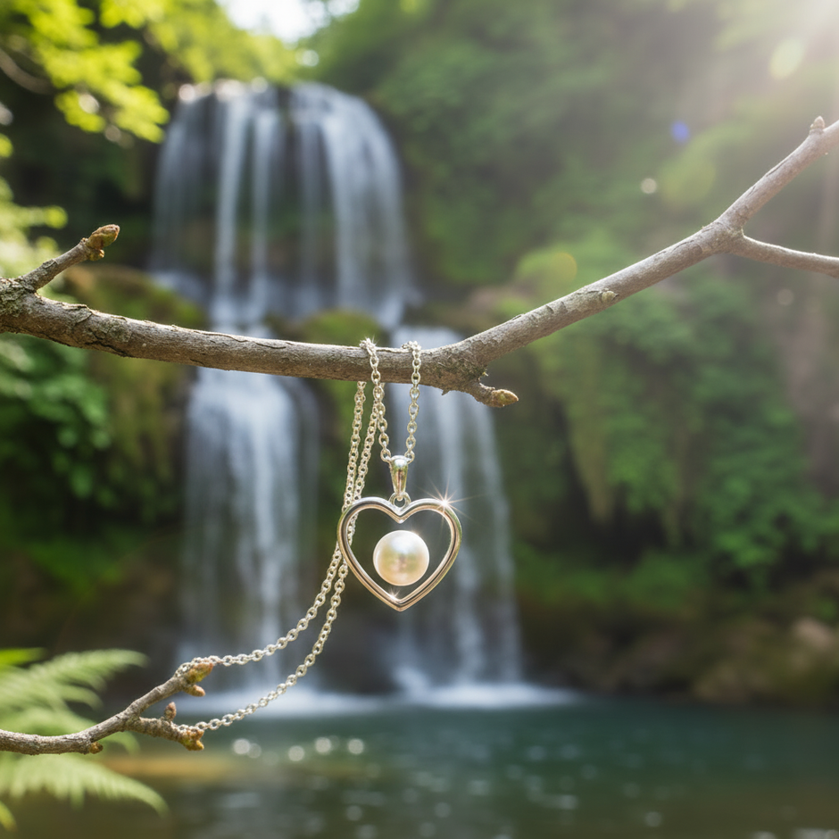 Pearl Heart Pendant with Reduced Lighting