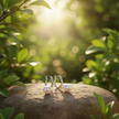 Pearl Hoop Earrings on Rock with Natural Green Background