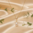 Pearl Necklace — Champagne Silk with Greenery