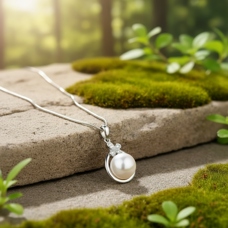 Pearl Necklace on Rock with Sunlight