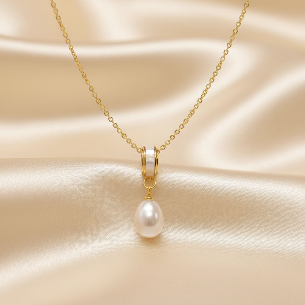 Pearl Necklace — Set Photo Reference on Champagne Silk