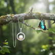 Pearl pendant on branch with butterfly
