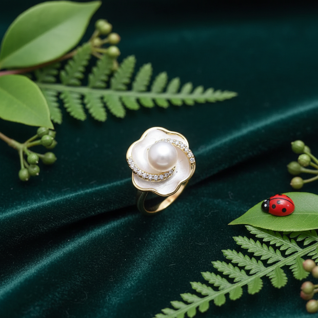 Pearl Ring - Greenery & Ladybug