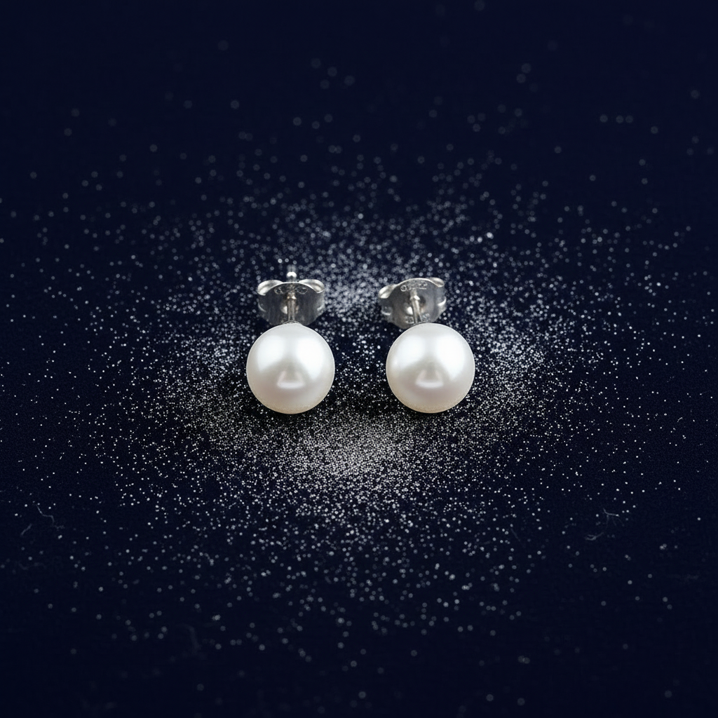 Pearl Stud Earrings V2 Silver Dust