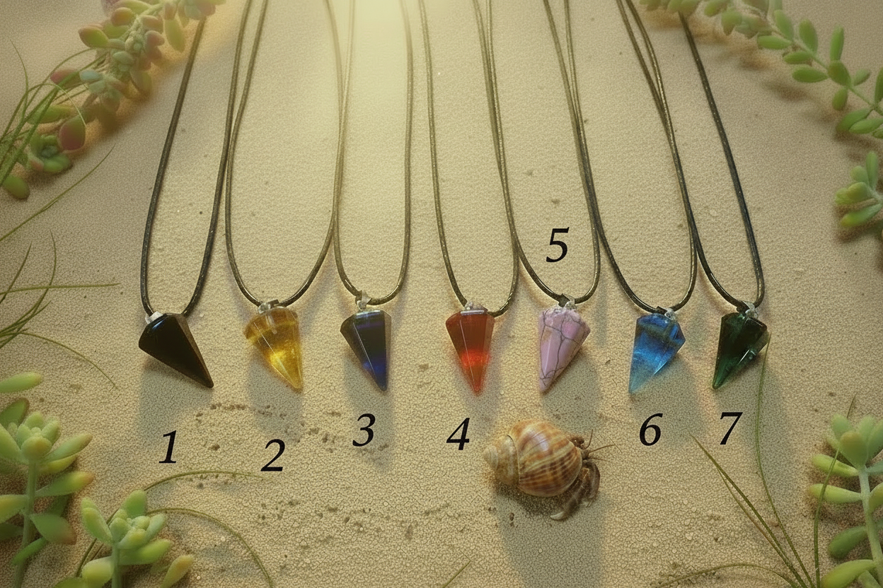 Pendant necklaces with sunlight and greenery