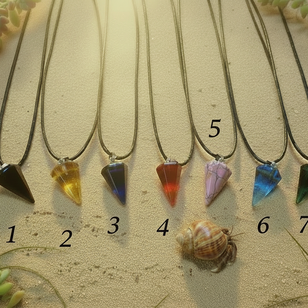 Pendant necklaces with sunlight and greenery