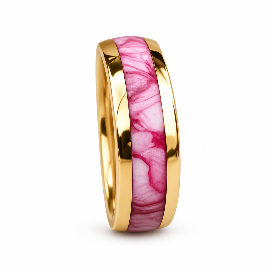 18ct Gold Titanium 8mm Pink Marble Ring