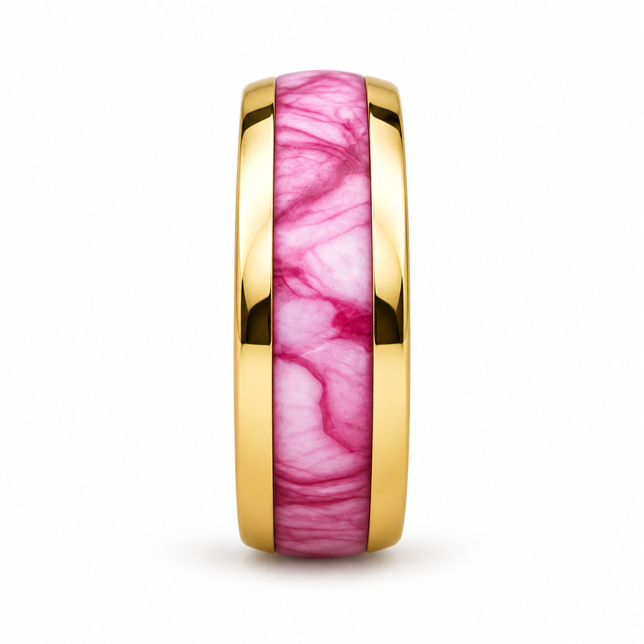 18ct Gold Titanium 8mm Pink Marble Ring