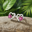 Pink CZ Heart Studs — Angled View