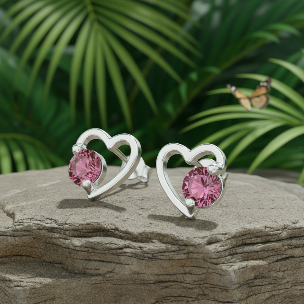 Pink CZ Heart Studs — Butterfly Backing