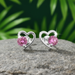 Pink CZ Heart Studs — Natural Setting