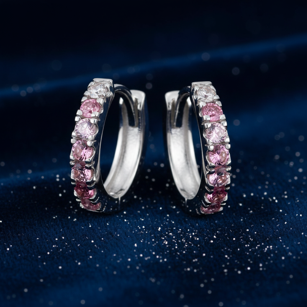 Pink CZ Silver Huggie Earrings — V2 Silver Dust