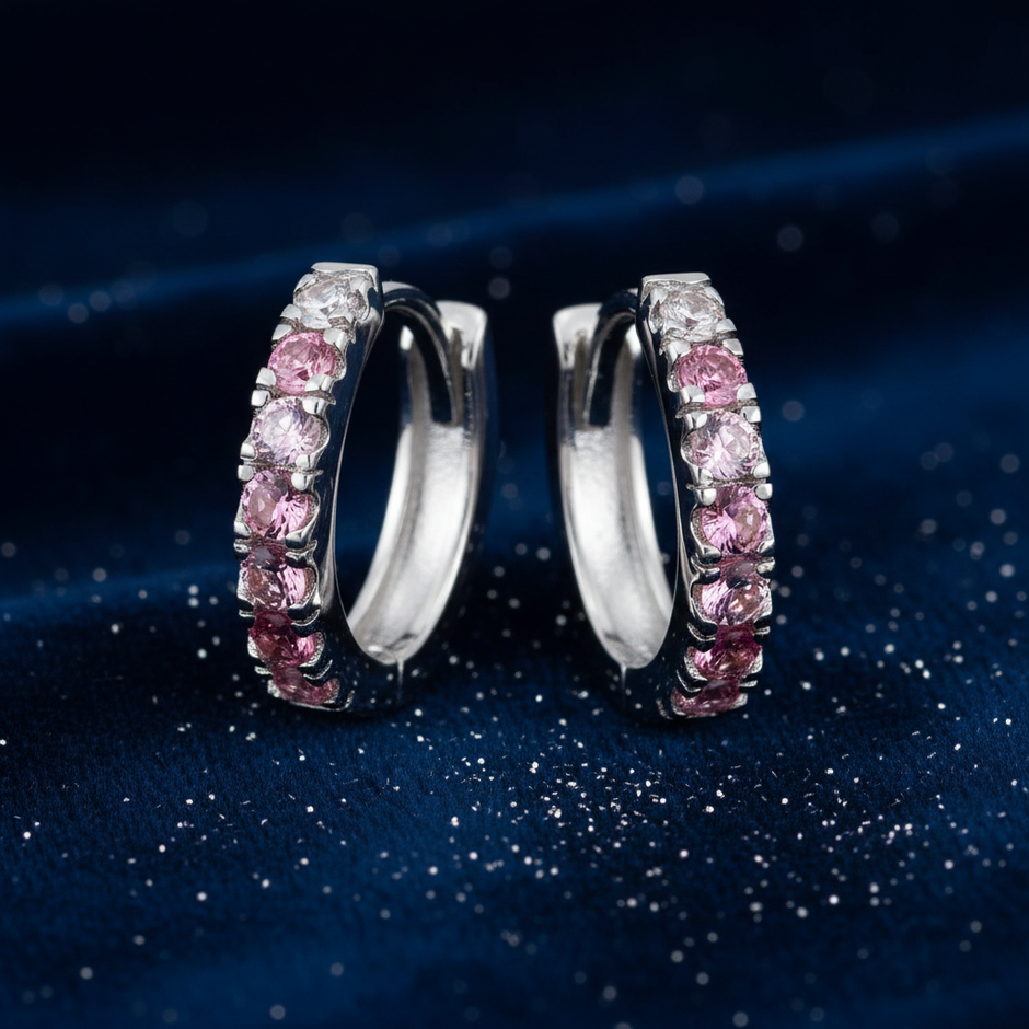 Pink CZ Silver Huggie Earrings — V2 Silver Dust