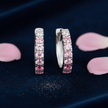 Pink CZ Silver Huggie Earrings — V3 Silver Dust + Rose Petals