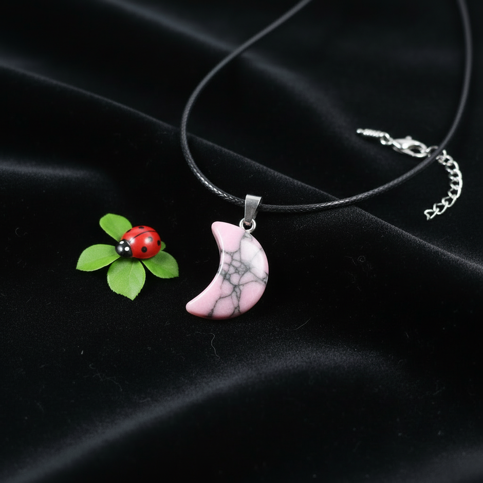 Pink Howlite Moon Pendant