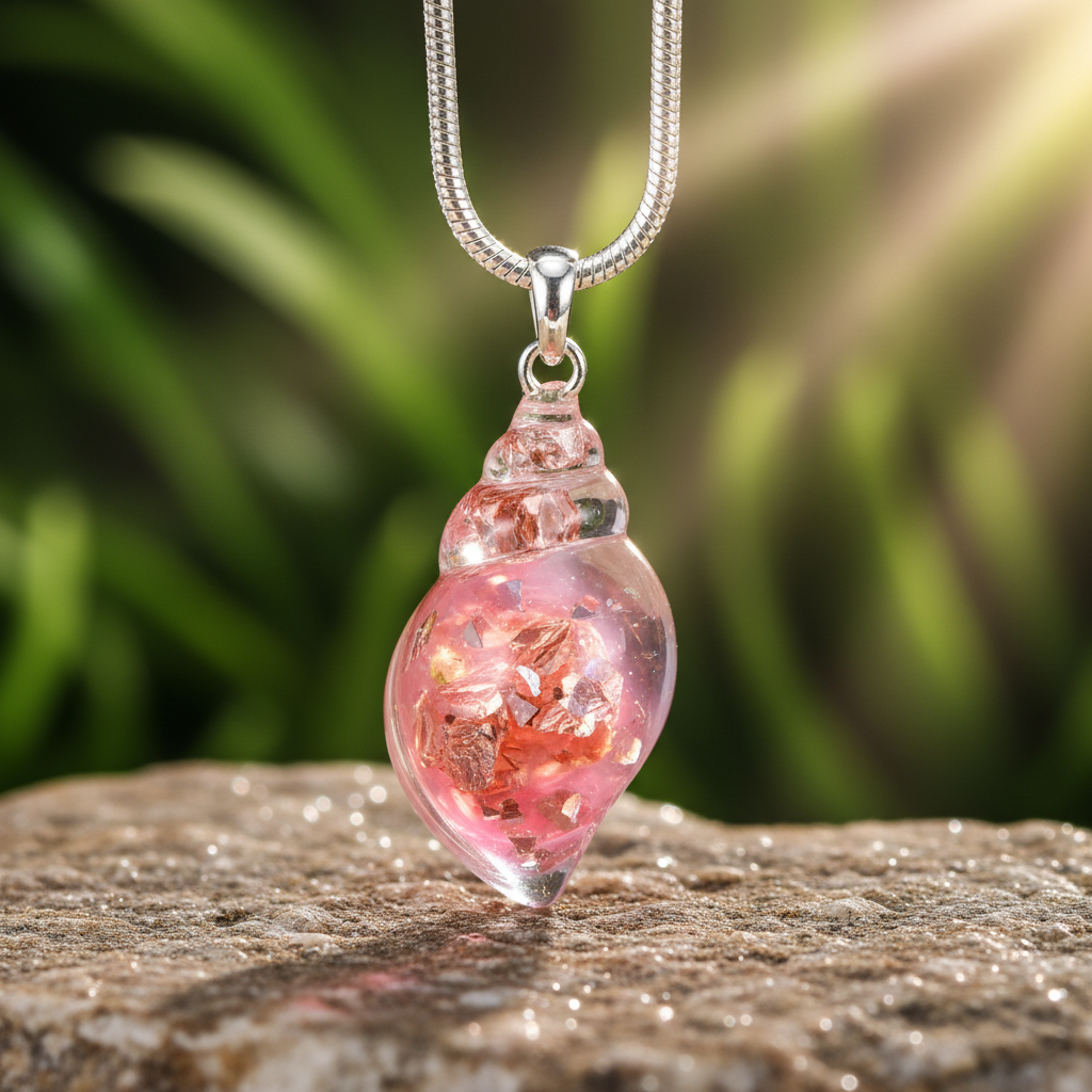 Pink shell charm close-up with visible interior details - v2