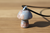 Poppy Jasper Mushroom Pendant – Wooden Surface with Bail
