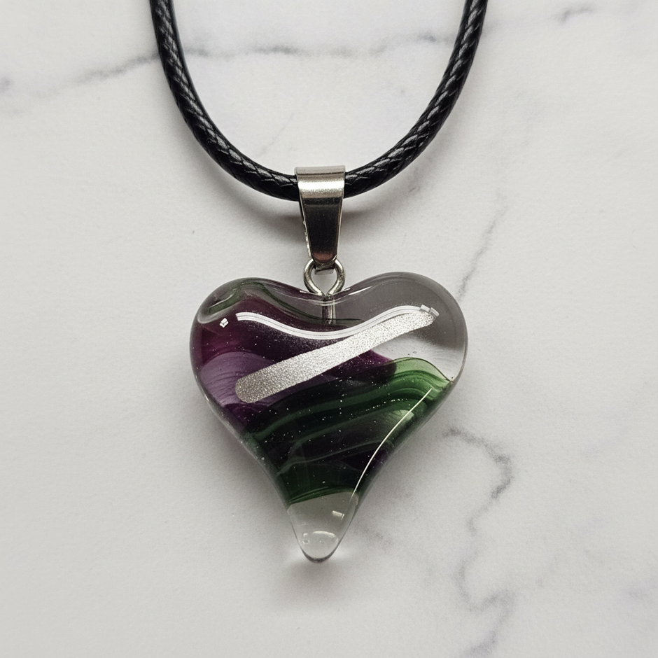 Purple Green Glass Heart Pendant