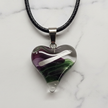 Purple Green Glass Heart Pendant