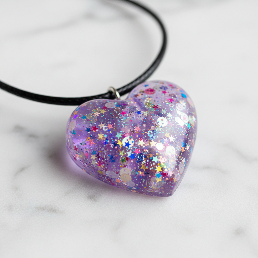 Purple Resin Heart Glitter Pendant