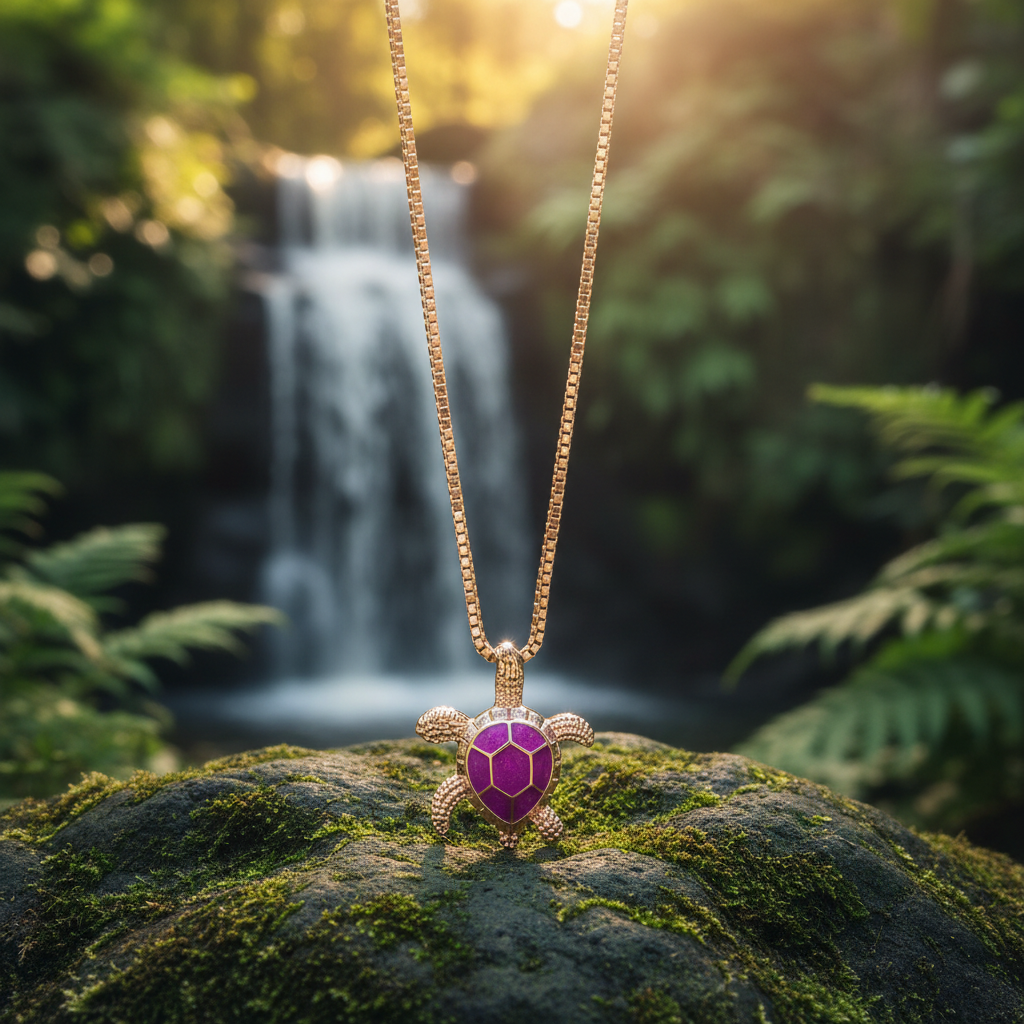 Purple Rose Gold Turtle Pendant