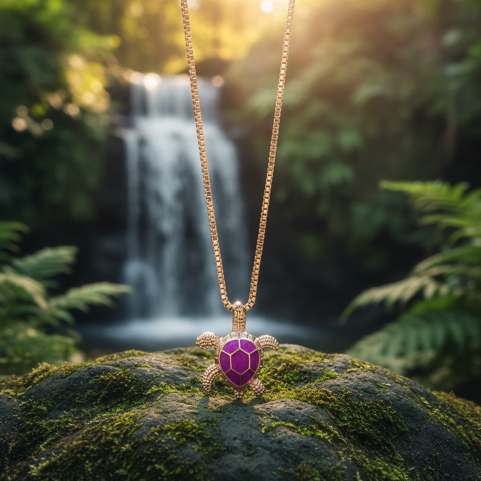 Purple Rose Gold Turtle Pendant