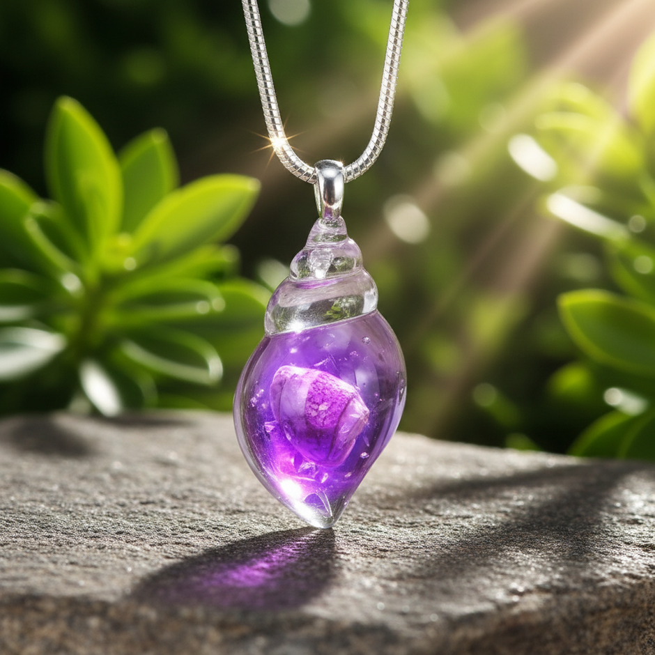Purple shell charm close-up with visible interior details - v2