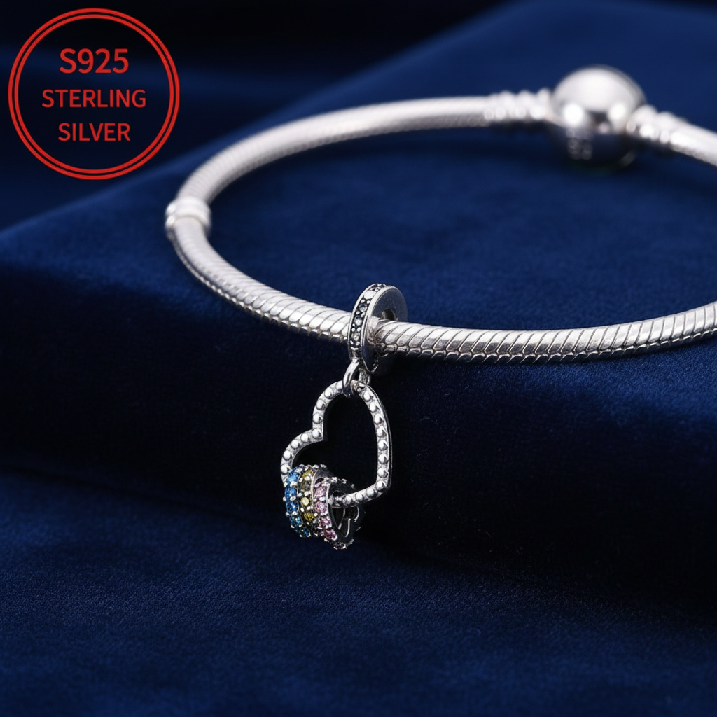 Rainbow Heart Charm — Navy Velvet Bracelet