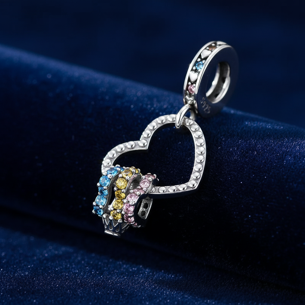 Rainbow Heart Charm — Navy Velvet Macro