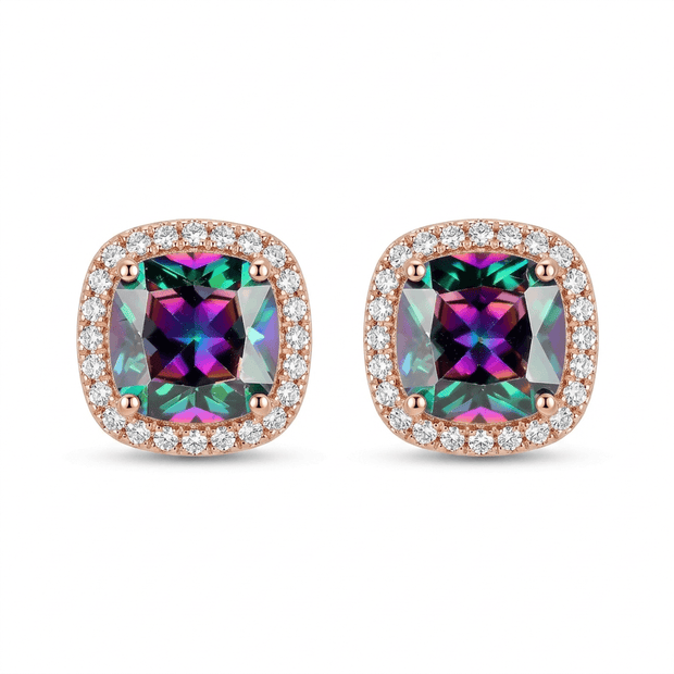 18ct Rose Gold 1ct Square Rainbow Moissanite Stud Earrings