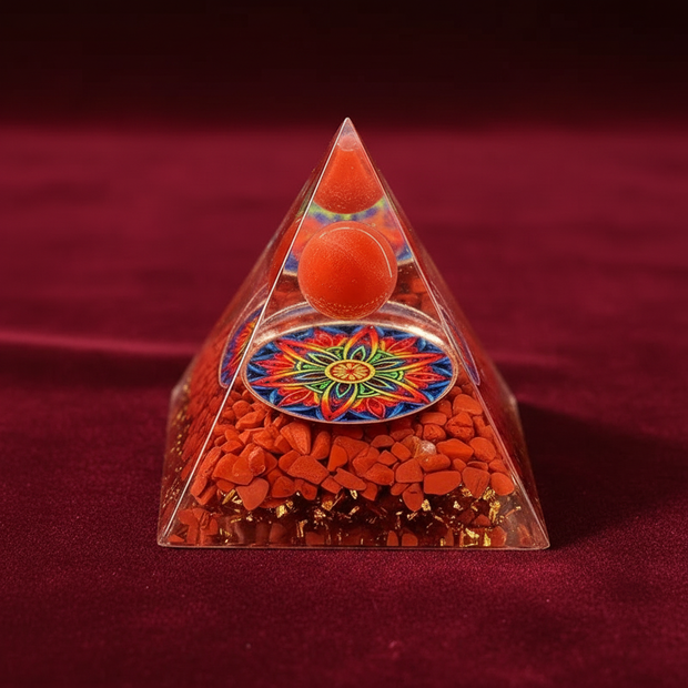 Red Jasper Mandala Pyramid – Burgundy Velvet
