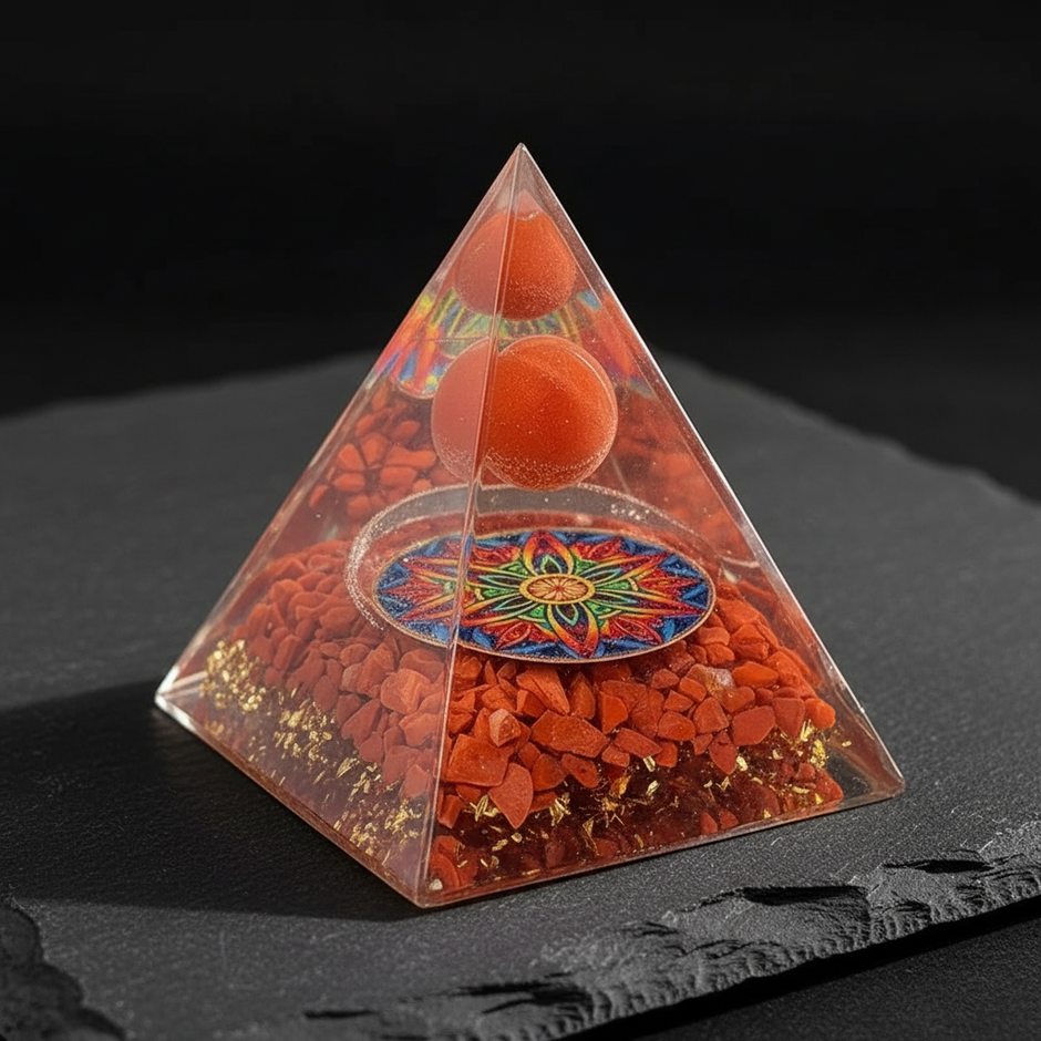 Red Jasper Mandala Pyramid – Charcoal Slate