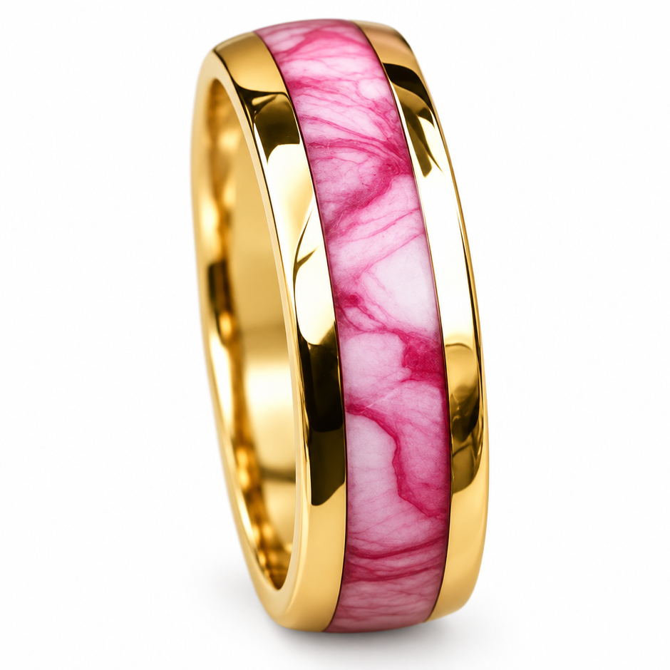 18ct Gold Titanium 8mm Pink Marble Ring