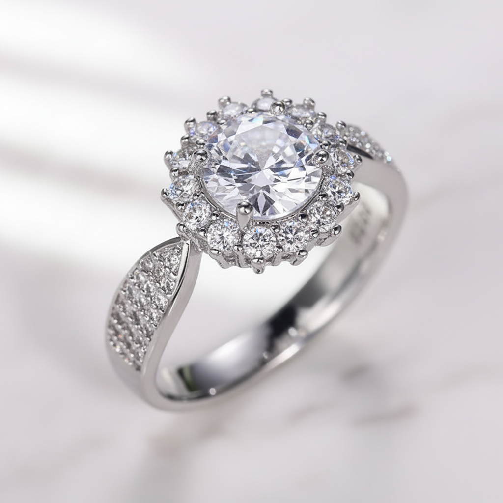 Silver 1ct Moissanite Diamond Cluster Ring