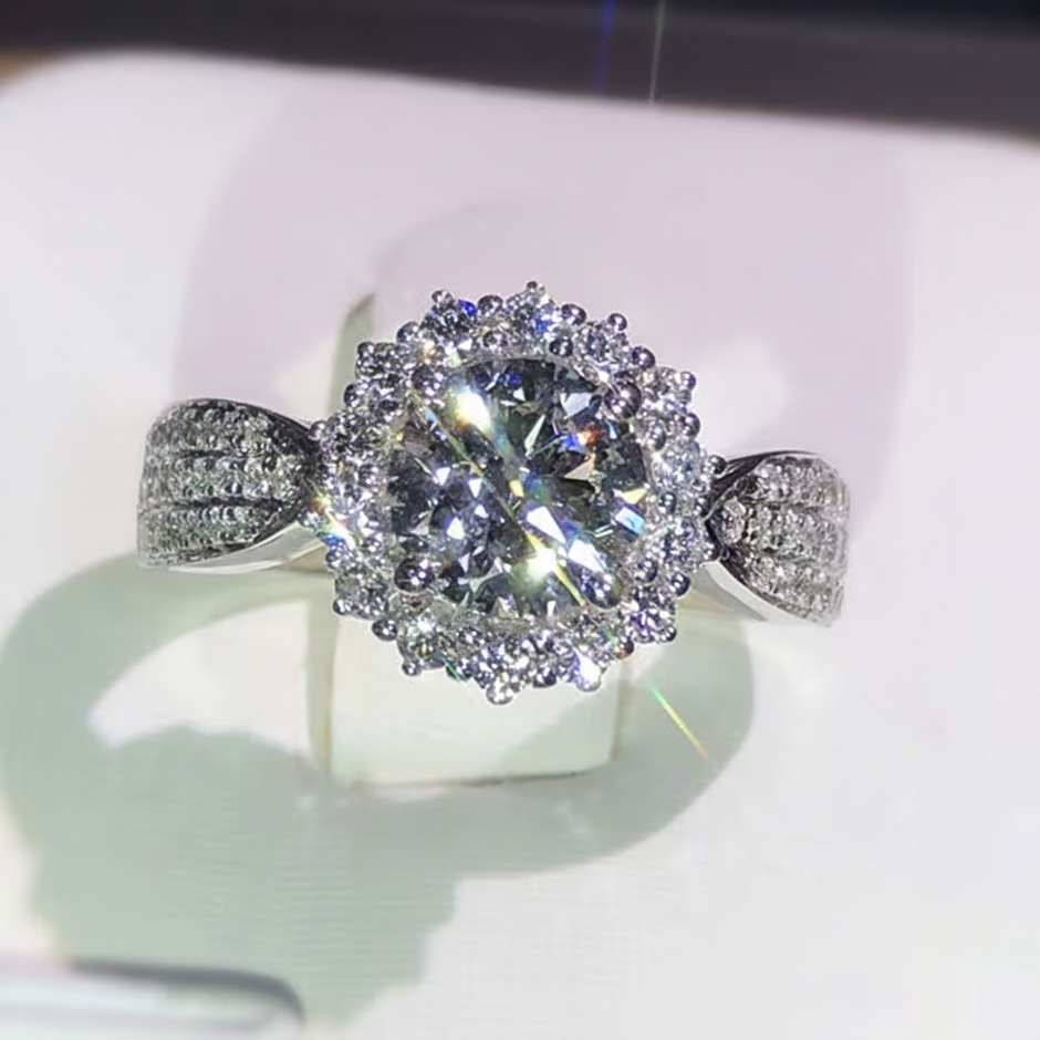 Silver 1ct Moissanite Diamond Cluster Ring