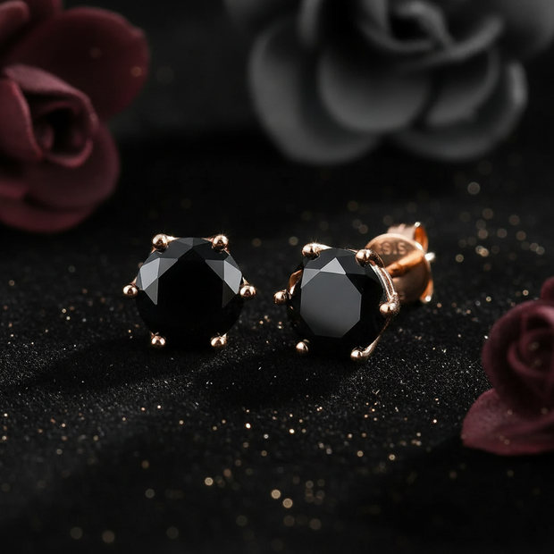 Rose Gold Black Moissanite Stud Earrings - V3