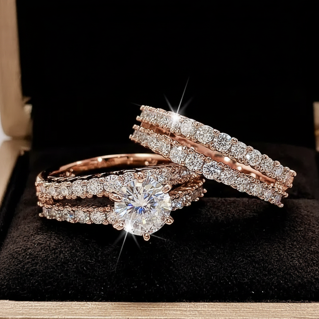 Rose Gold Bridal Ring Set V1 Retry — Dark Studio
