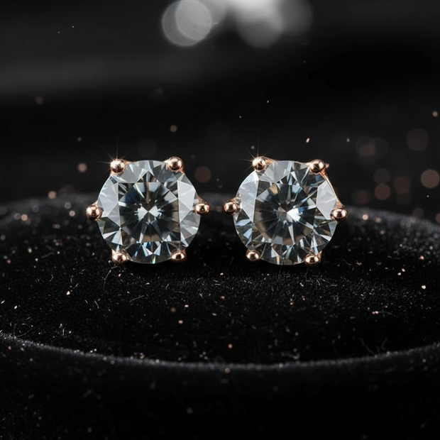 Rose Gold Grey Moissanite Stud Earrings - V2