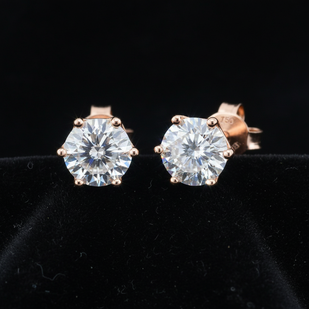 Rose Gold Hundred Faces Moissanite Stud Earrings - V1