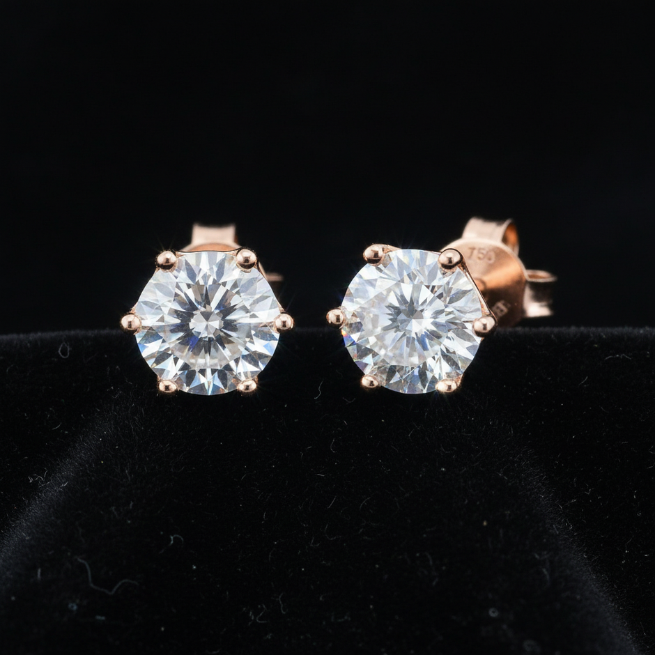 Rose Gold Hundred Faces Moissanite Stud Earrings - V1
