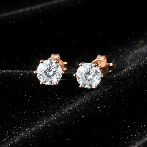Rose Gold Hundred Faces Moissanite Stud Earrings - V2
