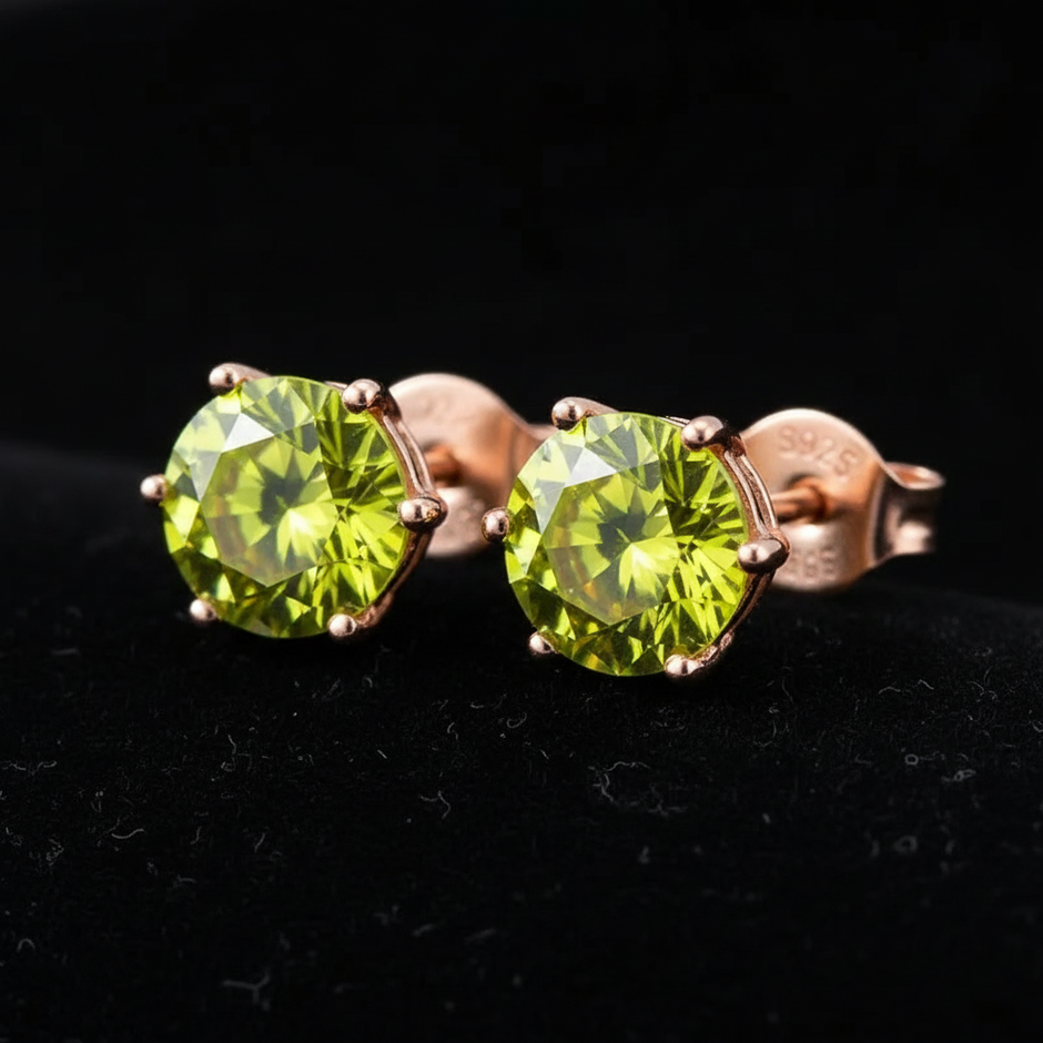 Rose Gold Lime Yellow Moissanite Stud Earrings - V1