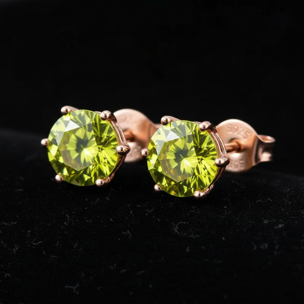 Rose Gold Lime Yellow Moissanite Stud Earrings - V1