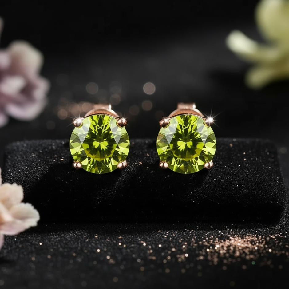 Rose Gold Lime Yellow Moissanite Stud Earrings - V3