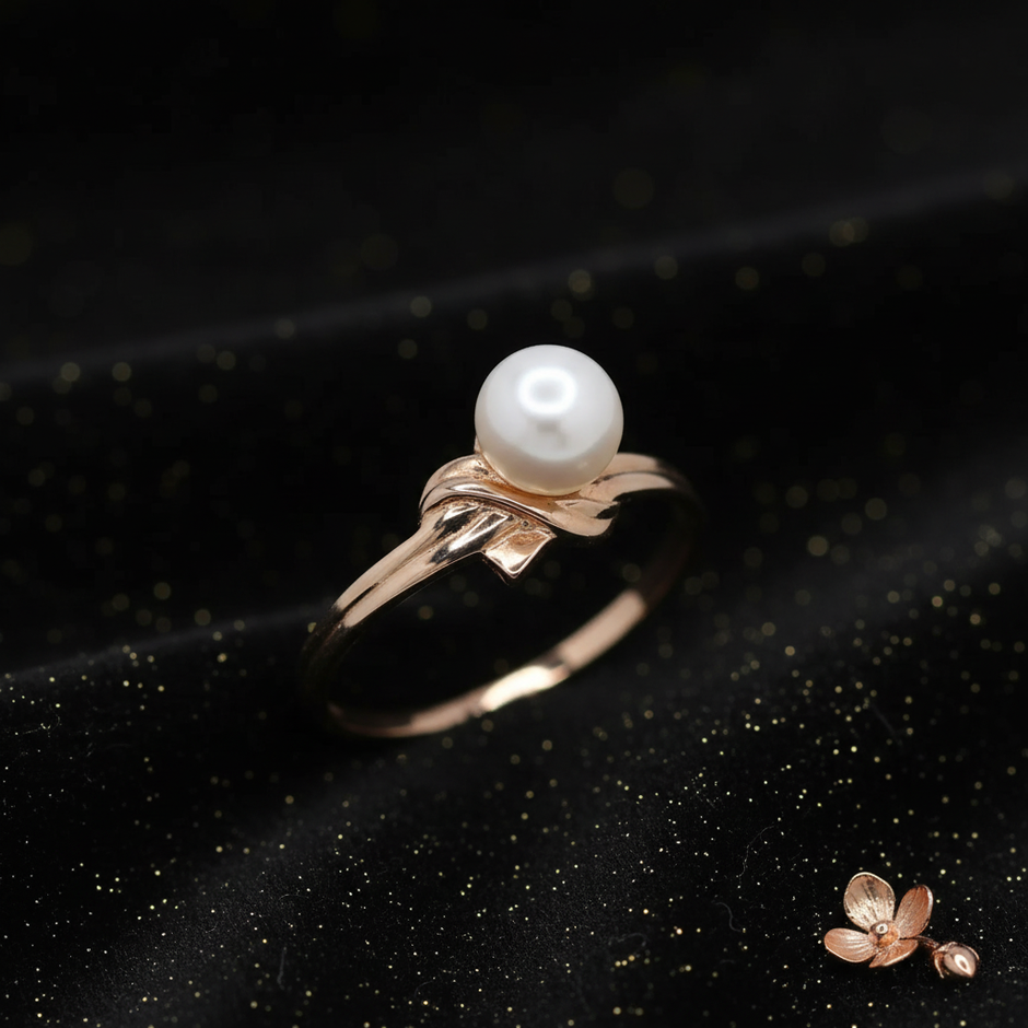 Rose Gold Pearl Ring – V3 Dust + Floral