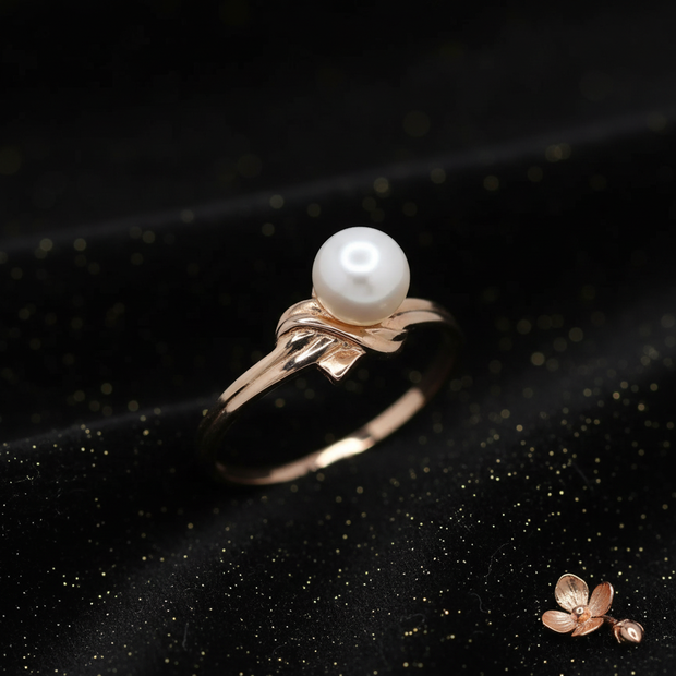 Rose Gold Pearl Ring – V3 Dust + Floral